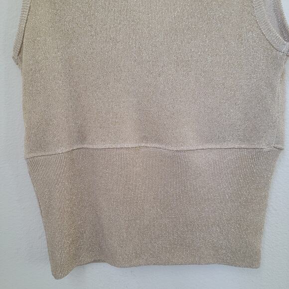 Vintage 00s Cache Gold Shimmer V-Neck‎ Sleeveless Medium Cami Top Glam Faux Wrap - Picture 5 of 7